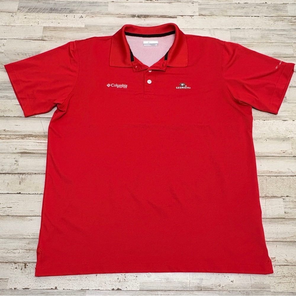 UGA Bulldogs Columbia PFG Polo Shirt Men’s Large Red Fishing Vented Mesh Georgia